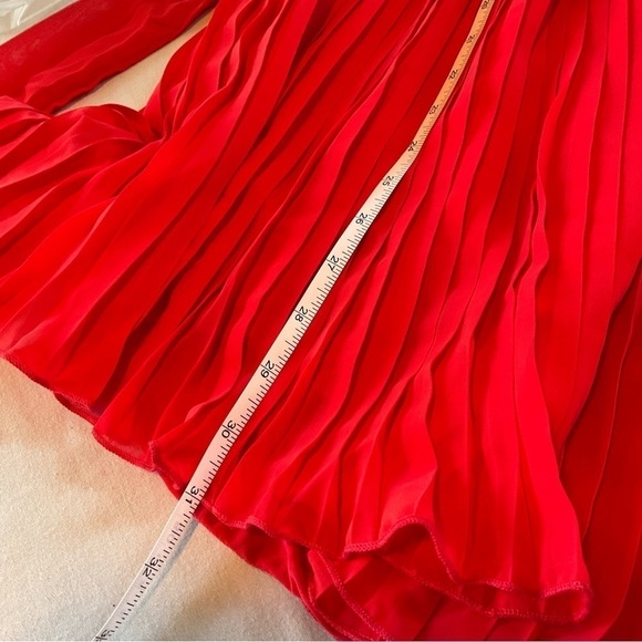 Japna Dress Red Sheer Mini Size S Long Sleeve Pleated - Picture 6 of 6